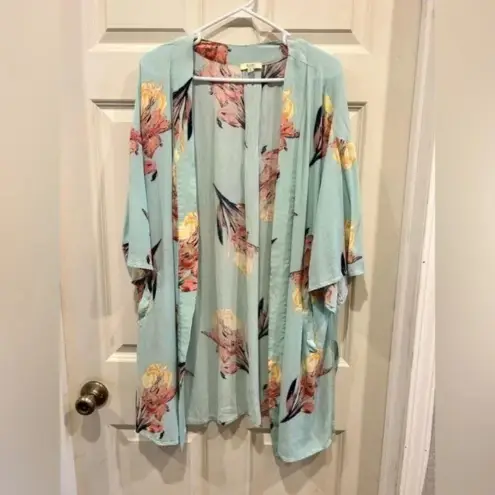 Kori  America Mint Green Florak‎ Adjustable Kimono size Medium