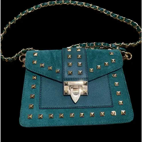 Green and gold studded crossbody