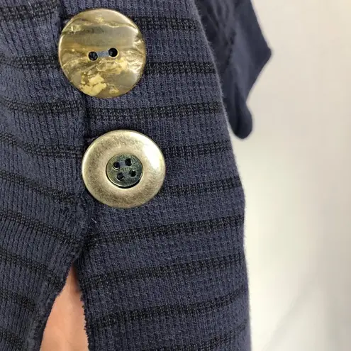 Neon Buddha Navy Blue Striped Long Sleeve Button Detail S