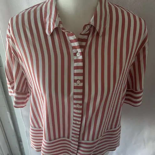 Jane and Delancey Red & White Striped Button-Down Cropped Shirt – Size M