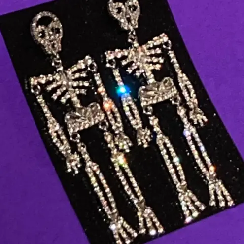 Boutique NEW Bling Rhinestone Skeleton Corpse Earrings Embellished Bedazzled Gothic Egirl