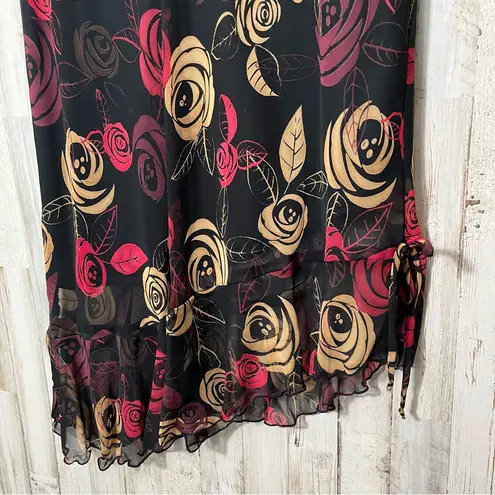 Vintage 90s Rose Floral Whimsy Fairy Asymmetrical Midi Skirt Witchy Womens M Black Size M