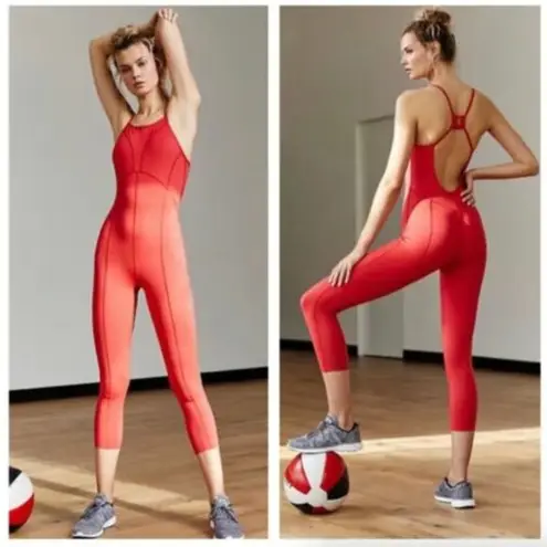Free People Ashford Side to Side Performance Jumpsuit Neon Coral Orange Size M