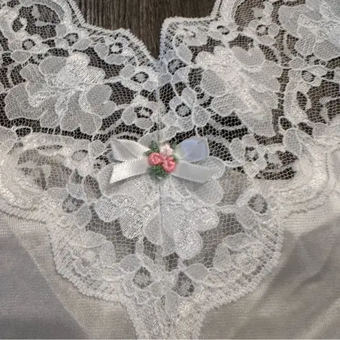 Vintage Women Slip Dress 38 Medium White Satin Lace Made In USA Indie Sleaze