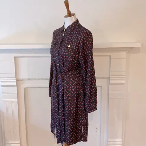 Elizabeth McKay Dress 6 Small Silk Long Sleeve Fall Shirtdress Equestrian Preppy Blue