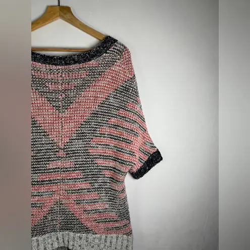 Anthropologie Moth Knit Short Sleeve Cardigan XS Boho Textured Button Front Black