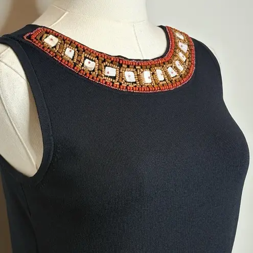 Joseph A Vintage . Black Sleeveless Knit Tank Top Womens Medium Beaded Mosaic
