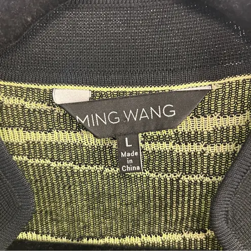 Ming Wang Lime Green retro abstract print cardigan size Large old money funky