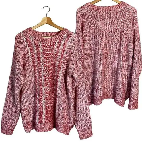 Everly Anthropologie  Cable Knit Crew Neck Pullover Sweater Women Medium Red Cozy