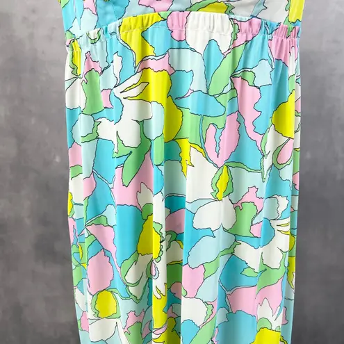 Vintage Womens Dress 60s 70s Pastel Floral Maxi Mod House Dress Lounge Groovy Blue Size M