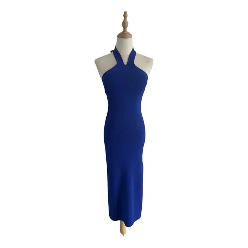 Wilfred Aritzia Cayenne Ribbed Blue Knit Elegant Blue Halter Dress Size Small