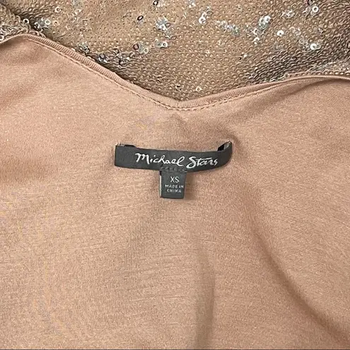 Michael Stars Silver Tan Sequin Sleeveless V Neck