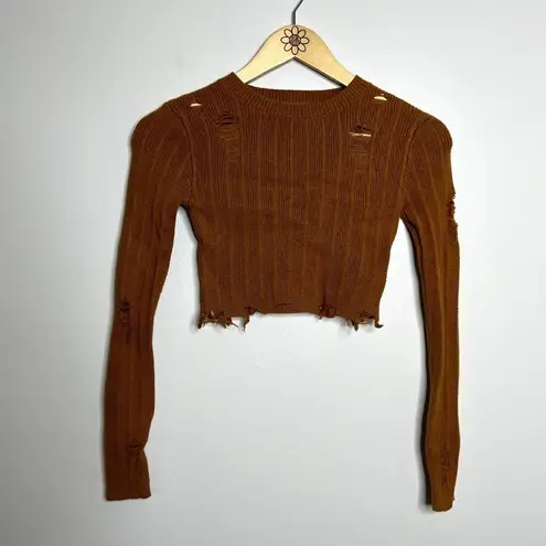 Forever 21 Burnt Orange Distressed Cutoff Sweater