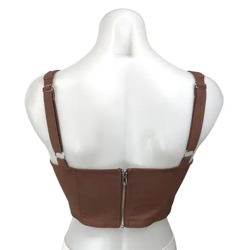Reoria Women's Brown Sleeveless Square Neck Bustier Corset Crop Top Size L Size L