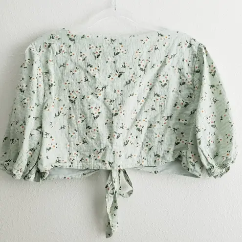 Majorelle Floral Green V-Neckline Tie Crop Top