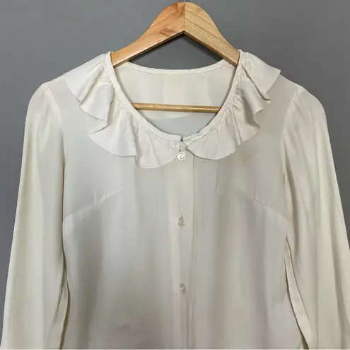 Vintage Blouse Ruffle Neckline Cuffs FLAWS Off