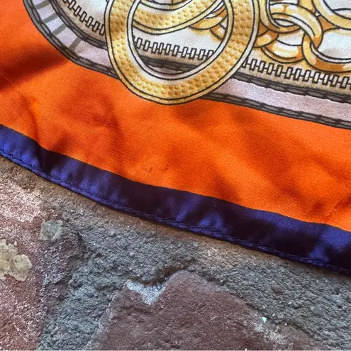 Vibrant Vintage Orange Blue Gold Chain Tassel Rope Scarf Wrap Hearts