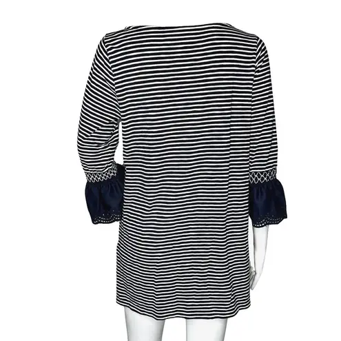 J. Jill Shirt Womens Small Petite Black White Stripe Tunic Ruffle Casual Lounge Blue Size undefined