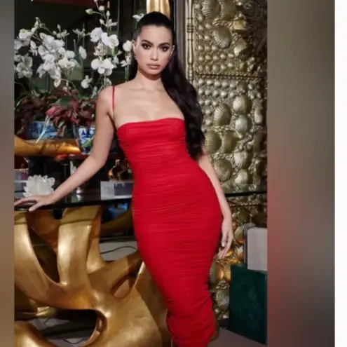 House Of CB HOUSE‎ OF CB 'Sirene' Red Gathered Organza Mesh Dress /Size M