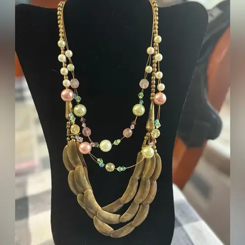 Bundle of 2 Vintage Preloved statement Necklaces, wear alone or layer. Gold