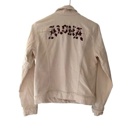 Mother Ivory Bruiser Denim Jacket Aloha Floral Tropical D3 Green