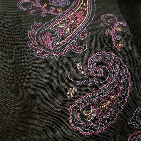 Brooks Brothers Black Irish Linen Embroidered Blouse Womens Size 12 NEW