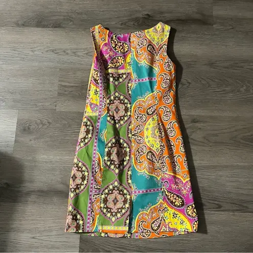 Peter Nygard  70s Psychedelic Sleeveless Colorful Print Shift Dress Size 2 Petite