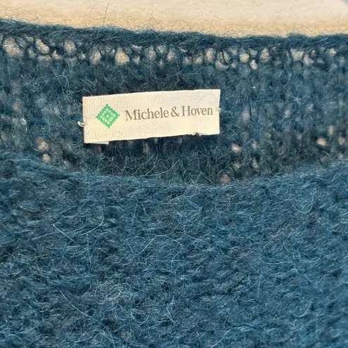 Michele & Hoven Deep Turquoise Alpaca Open Knit Sweater Blue Size L