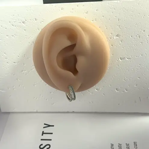 925 Silver Plated Double Rows CZ Cubic Zirconia Hoop Earrings for Men Women,Hip Hop Unisex Earrings