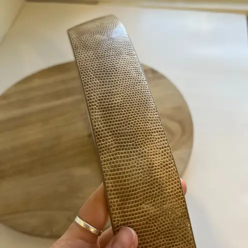 Tan Beige Textured Vegan Leather Wide Golden Buckle Belt Size Large