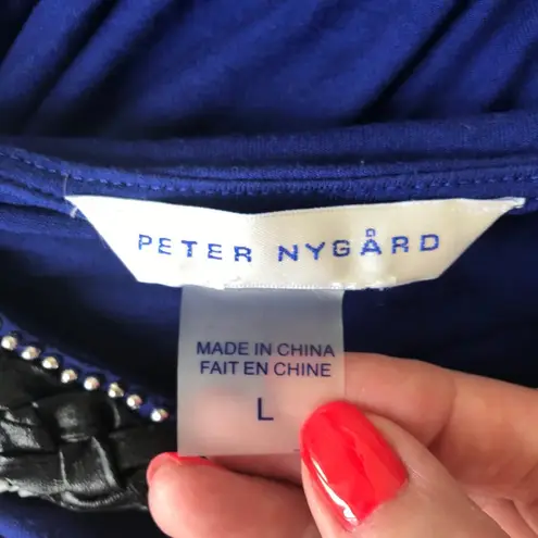 Peter Nygard Embellished Tunic Top Blue Large