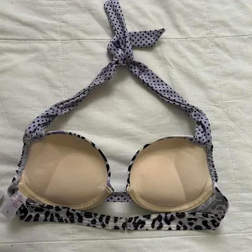 Y2K Lips purple Leopard print push up bikini top polka dots tie back Size small - Image 4