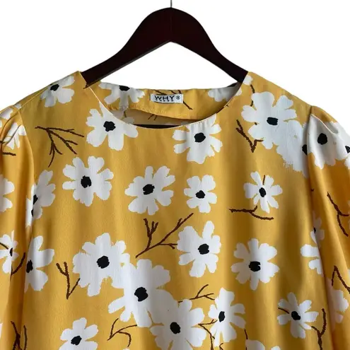 Why Dress Women Flowy Top M Yellow Floral Short Tiered Puff Sleeve Cottoncore Size M