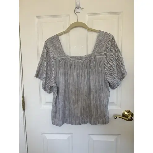 Artisan NY Linen Blend Square Neck Vertical Striped Top Sz Large Coastal Nautical Resort