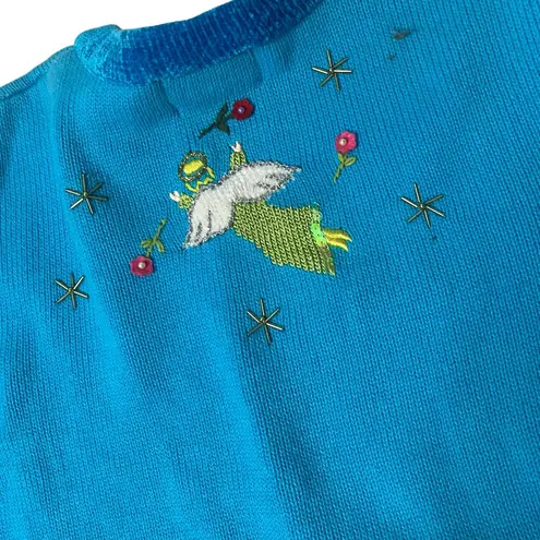 QUACKER FACTORY Blue Sweater Christmas Nativity Scene Angels Size XS 90s VINTAGE