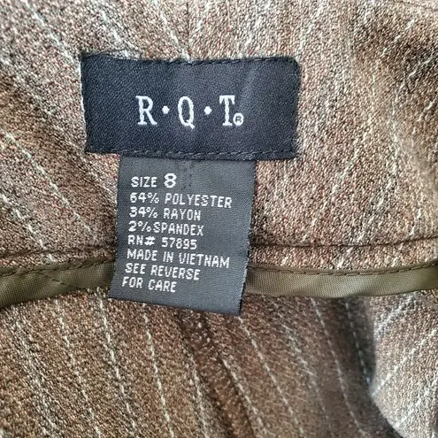 R.Q.T Striped Cuffed Ankle Pants Suit 8 Brown