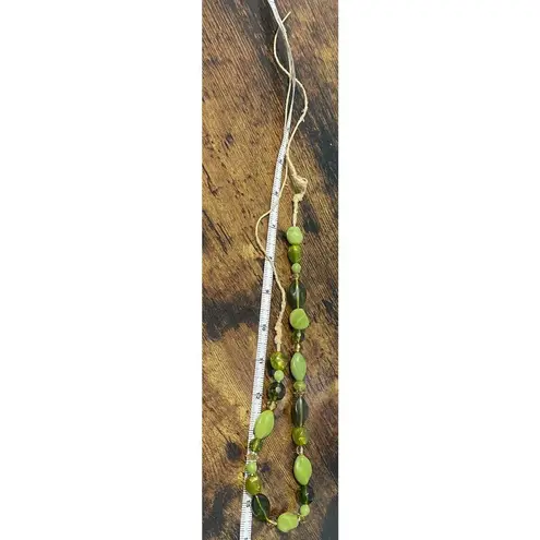 None Beaded Tie String Fashion Statement Necklace Green