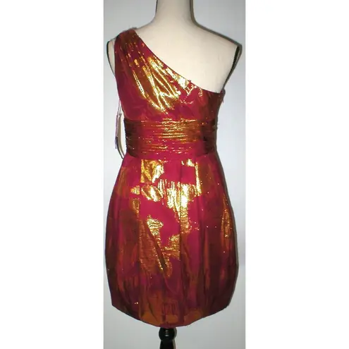 Aidan Mattox New NWT $310 Womens 6 Silk Metallic One Shoulder Dress Red Gold