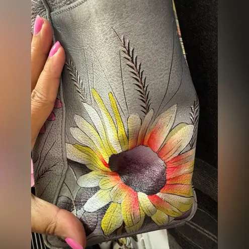 ANUSCHKA WILD MEADOW HAND PAINTED LEATHER SHOULDER TOTE PURSE like new condition Pink