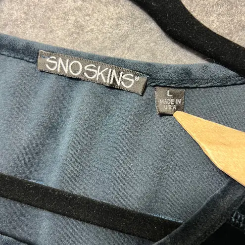 Sno Skins Teal Velvet Long Sleeve Crew Neck Top Shirt Made in USA Size L Blue Size L