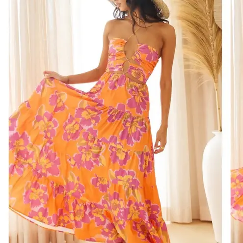 NWT Runway The Label Orchid Maxi Dress in Orange Floral Size XL