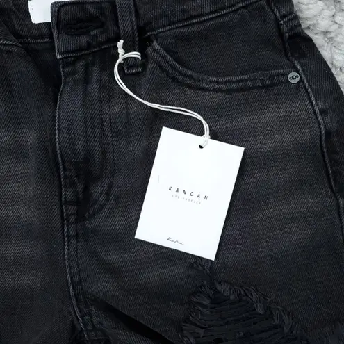 KanCan Ultra High Rise Mom Shorts Jean Denim Cutoff Distressed Black Size 1 24