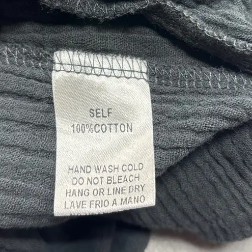 Easel Los Angeles Womens Medium Black Textured Wide Leg Jumpsuit Overalls Cotton