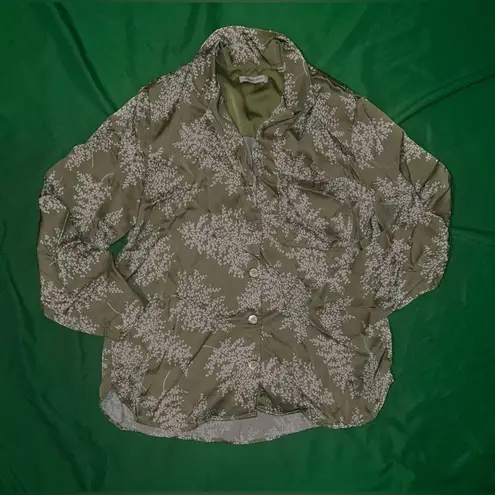 Rebecca Taylor Green Floral Button Down Women's Top size Medium