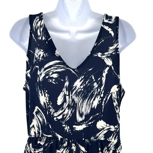 Gilli Navy White Jumpsuit Abstract Print Sleeveless Jersey Stretch Size Large Blue