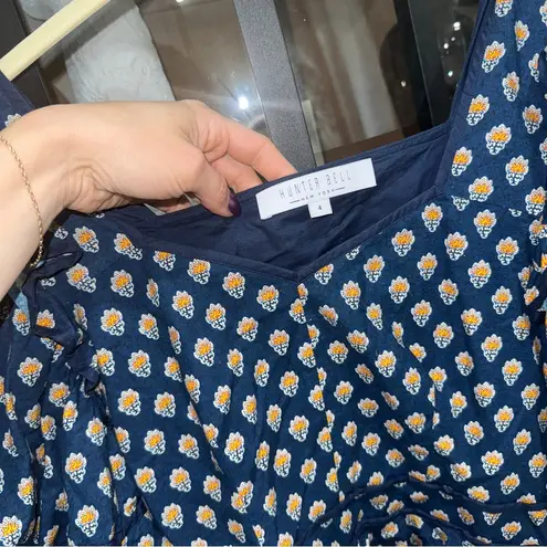 Hunter Bell Blayne Puff Sleeves Poplin Peplum Top blouse block print floral navy