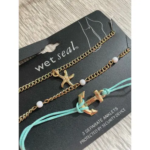 Wet Seal (Set of 3) Beach Charm Anklets Anchor Starfish Beaded