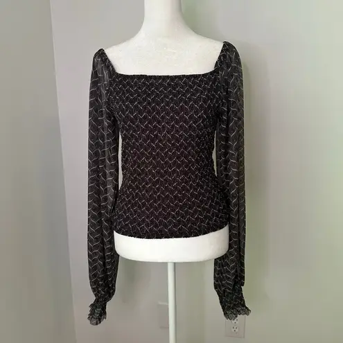 Anthropologie  black pattern smocked off-the shoulder long sleeve top size S