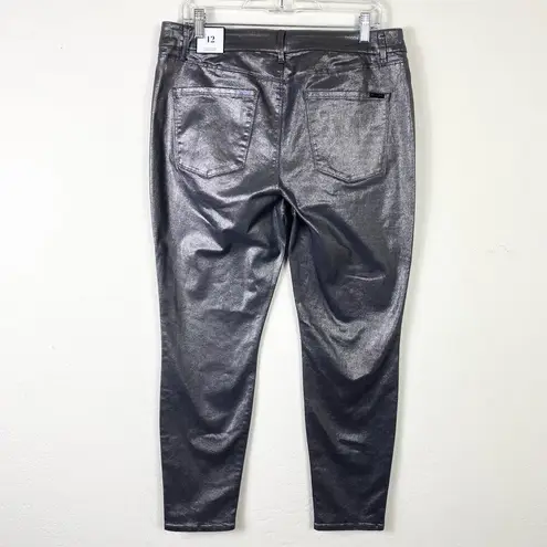 White House | Black Market WHBM Dark Grey Foil Metallic Silver Mid Rise Skinny Ankle Jean Size 12