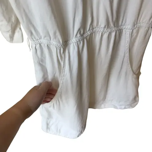 Bella Dahl White Collared Button Front Tunic Dress Pockets Casual Lounge L